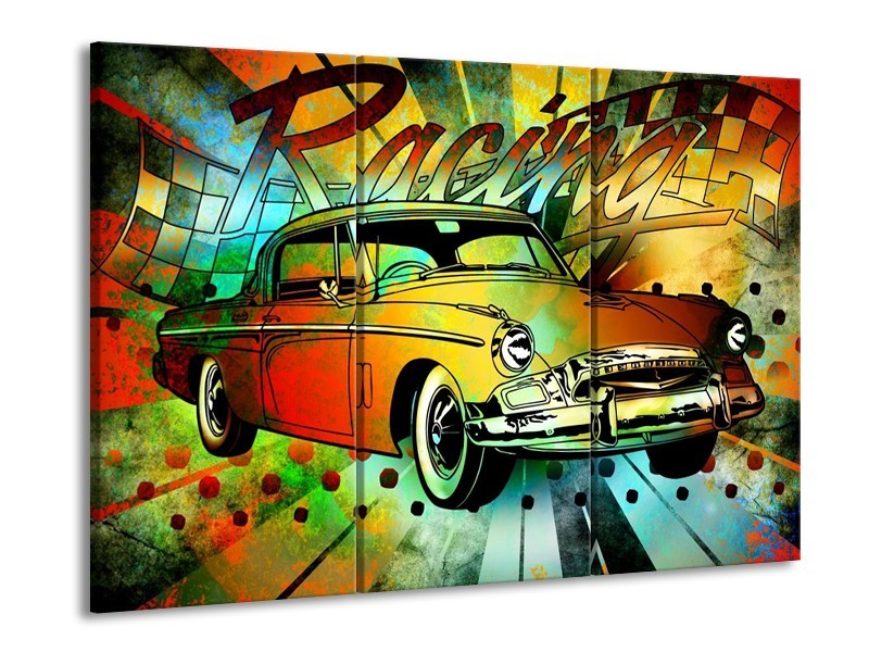 Glas schilderij Oldtimer | Groen, Geel, Rood | 90x60cm 3Luik