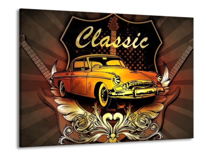 Glas schilderij Oldtimer | Geel, Bruin, Oranje | 100x70cm 1Luik
