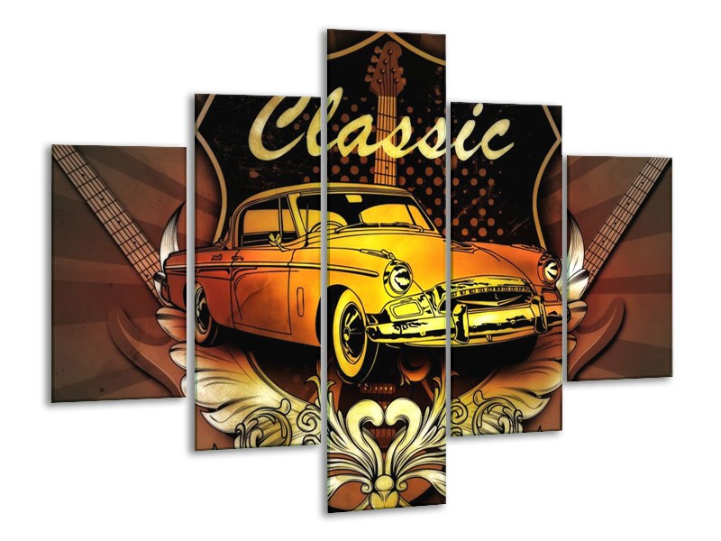 Glas schilderij Oldtimer | Geel, Bruin, Oranje | 100x70cm 5Luik