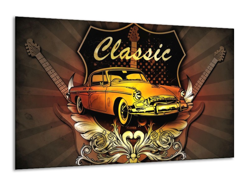 Glas schilderij Oldtimer | Geel, Bruin, Oranje | 120x70cm 1Luik