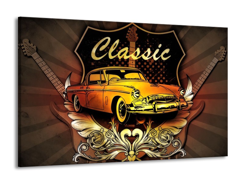 Glas schilderij Oldtimer | Geel, Bruin, Oranje | 140x90cm 1Luik