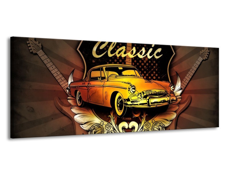 Glas schilderij Oldtimer | Geel, Bruin, Oranje | 145x58cm 1Luik
