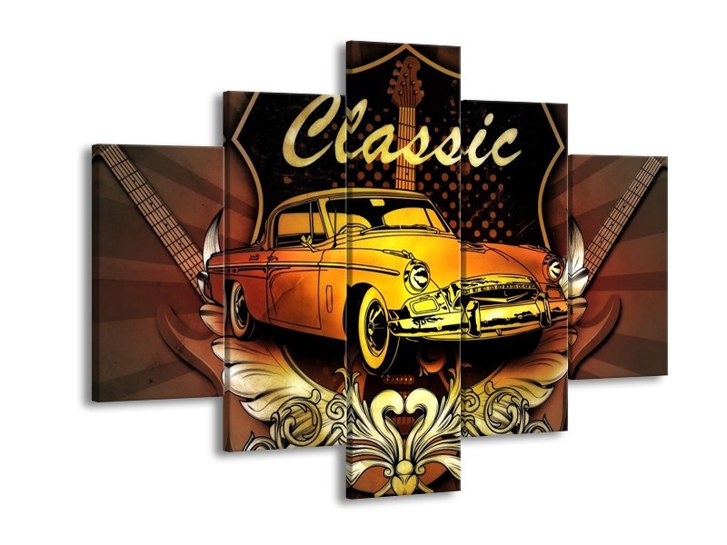 Glas schilderij Oldtimer | Geel, Bruin, Oranje | 150x105cm 5Luik