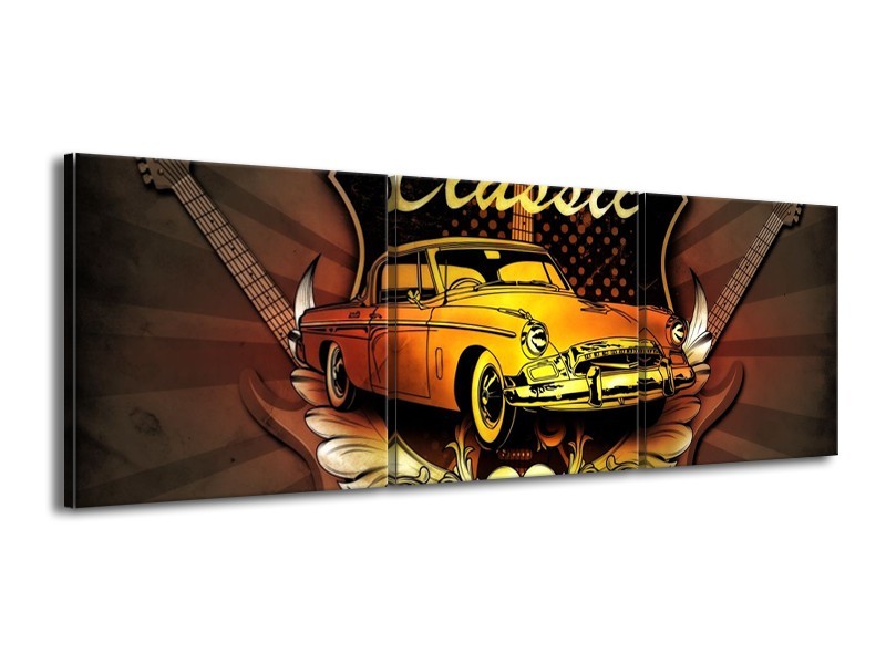 Glas schilderij Oldtimer | Geel, Bruin, Oranje | 150x50cm 3Luik