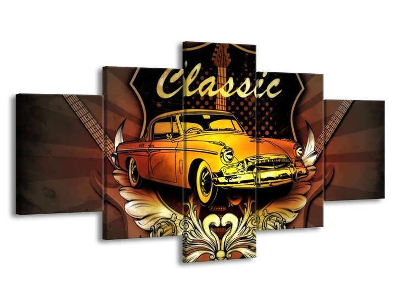 Glas schilderij Oldtimer | Geel, Bruin, Oranje | 150x80cm 5Luik
