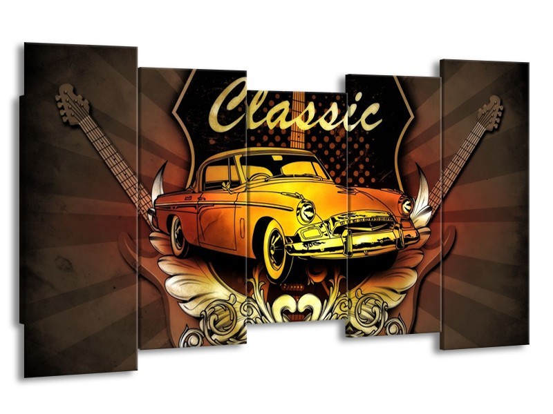 Glas schilderij Oldtimer | Geel, Bruin, Oranje | 150x80cm 5Luik
