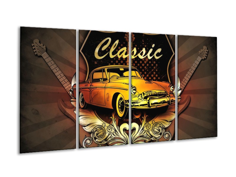 Glas schilderij Oldtimer | Geel, Bruin, Oranje | 160x80cm 4Luik