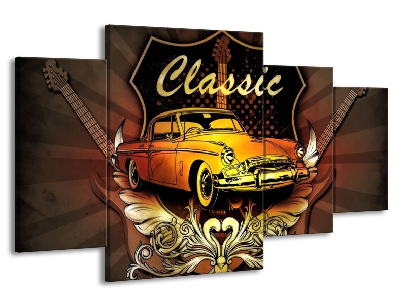 Glas schilderij Oldtimer | Geel, Bruin, Oranje | 160x90cm 4Luik