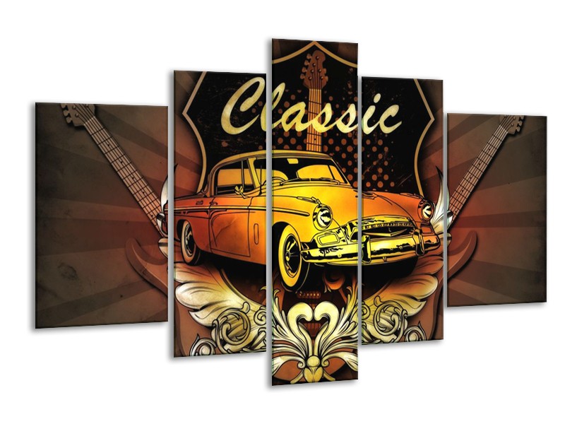 Glas schilderij Oldtimer | Geel, Bruin, Oranje | 170x100cm 5Luik