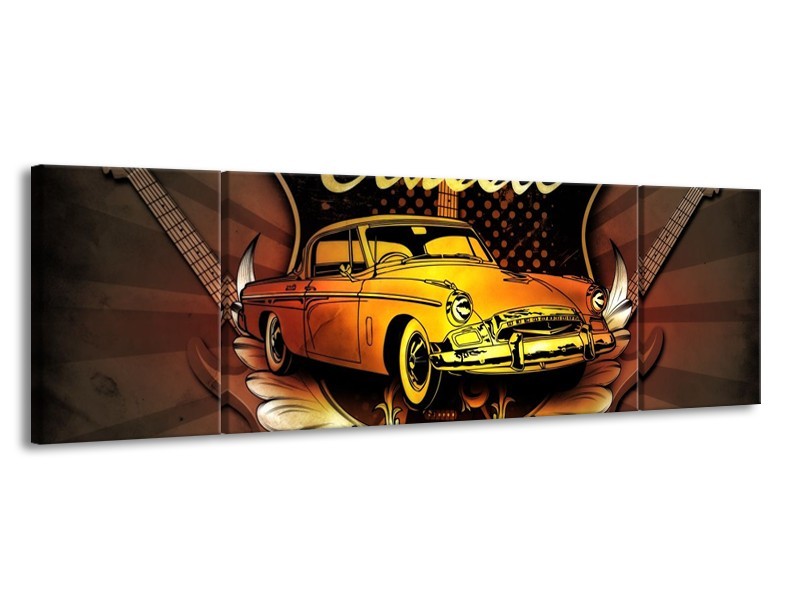 Glas schilderij Oldtimer | Geel, Bruin, Oranje | 170x50cm 3Luik