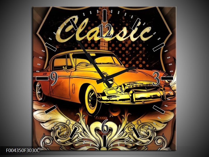 Klok schilderij Oldtimer | Geel, Bruin, Oranje | 30x30cm 1Luik