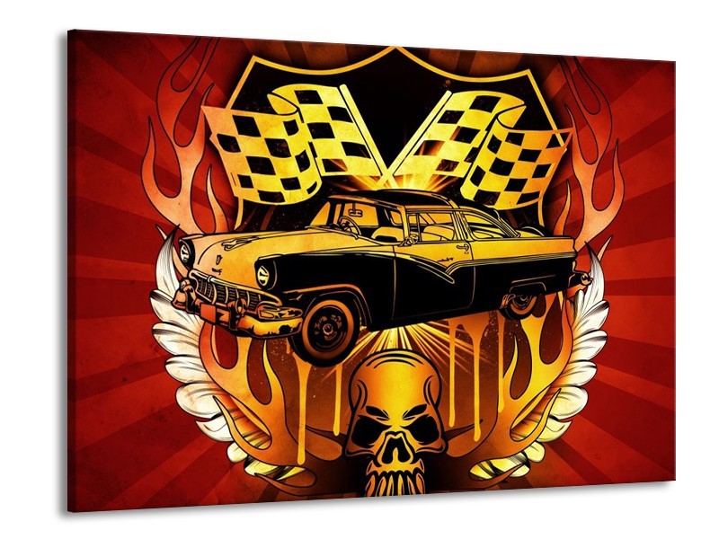 Glas schilderij Oldtimer | Geel, Rood, Zwart | 100x70cm 1Luik