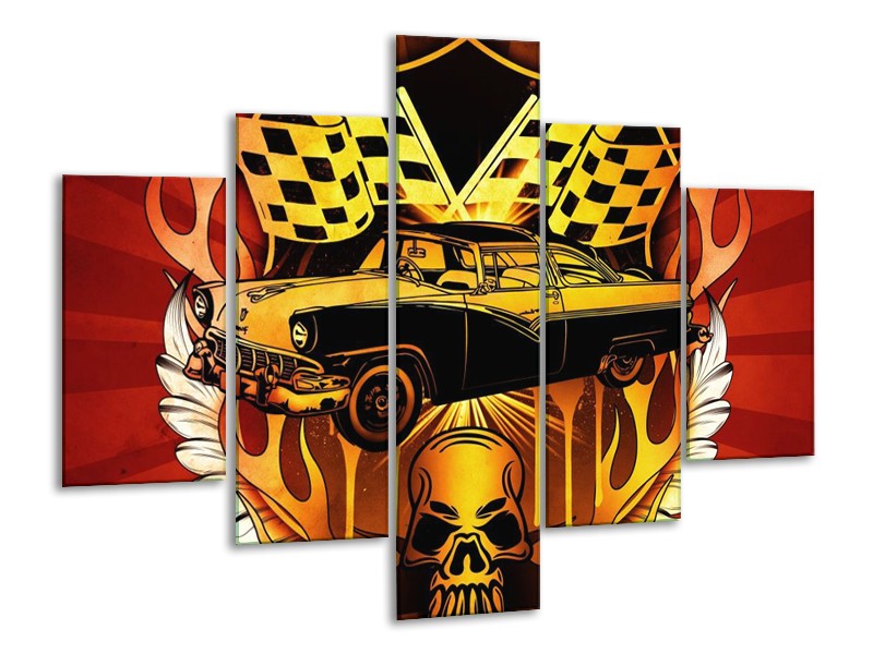 Glas schilderij Oldtimer | Geel, Rood, Zwart | 100x70cm 5Luik