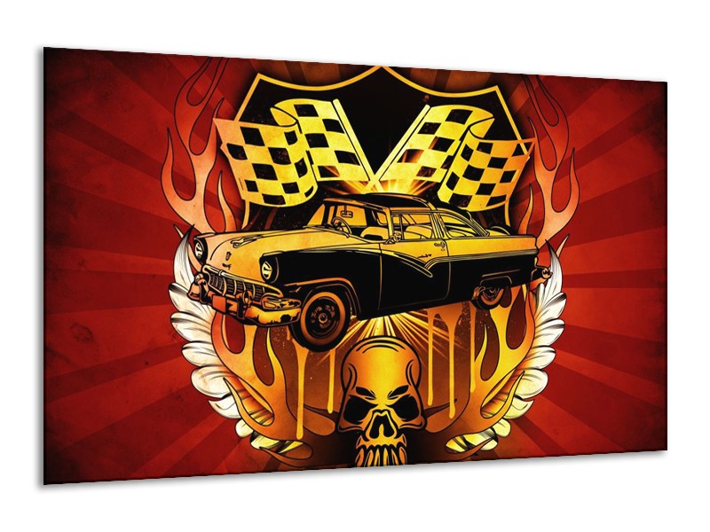 Glas schilderij Oldtimer | Geel, Rood, Zwart | 120x70cm 1Luik