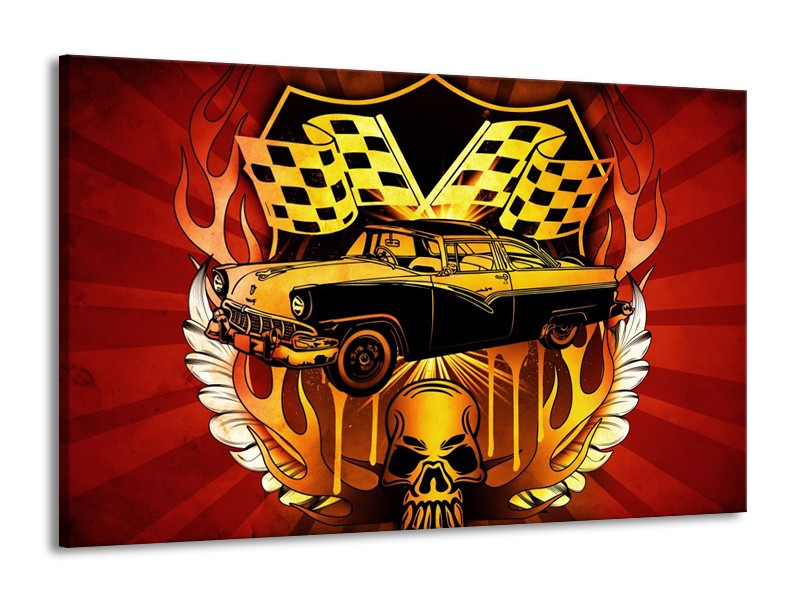 Glas schilderij Oldtimer | Geel, Rood, Zwart | 140x90cm 1Luik