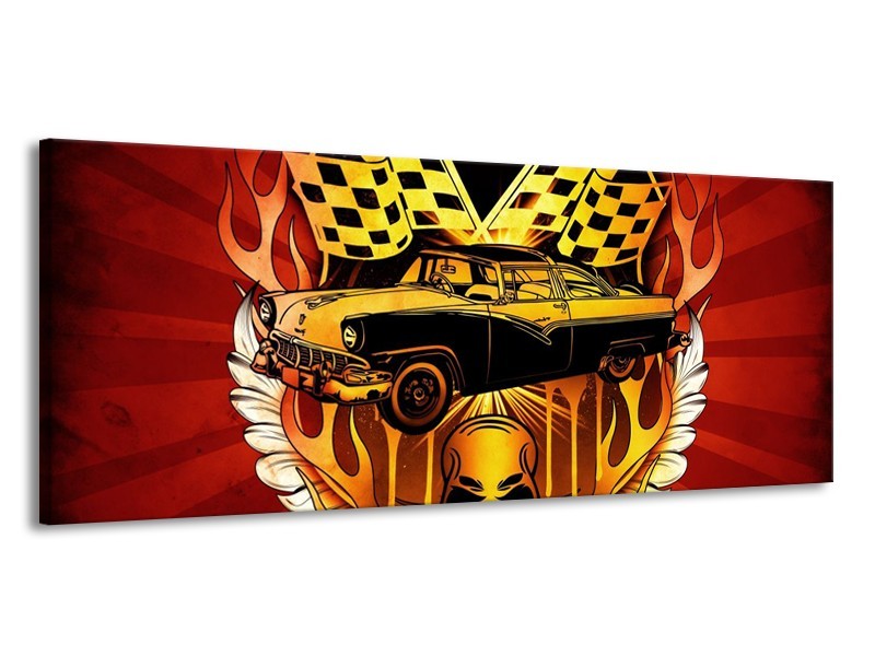 Glas schilderij Oldtimer | Geel, Rood, Zwart | 145x58cm 1Luik