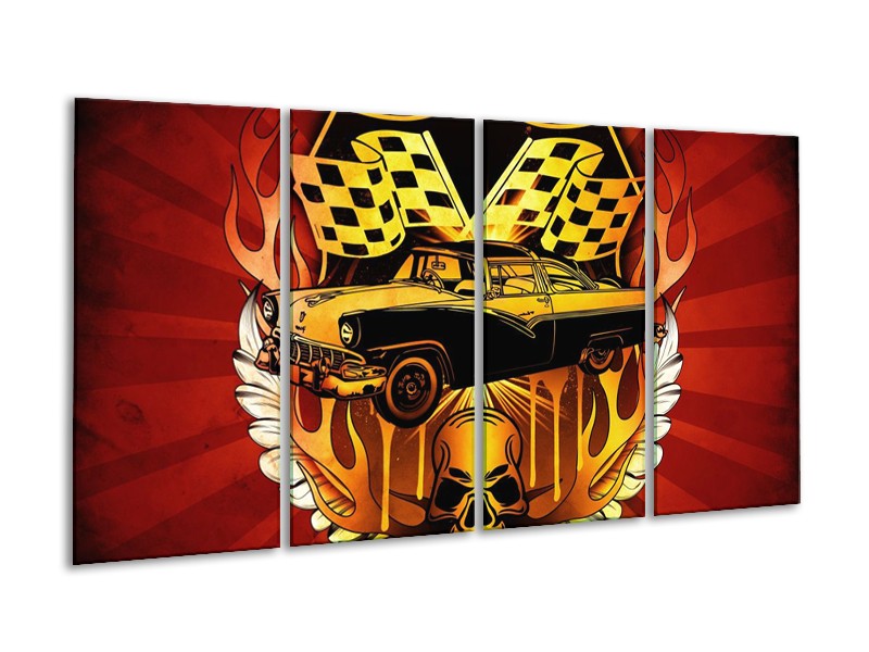 Glas schilderij Oldtimer | Geel, Rood, Zwart | 160x80cm 4Luik