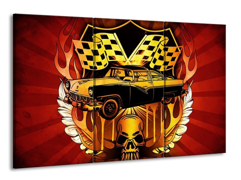 Glas schilderij Oldtimer | Geel, Rood, Zwart | 165x100cm 3Luik