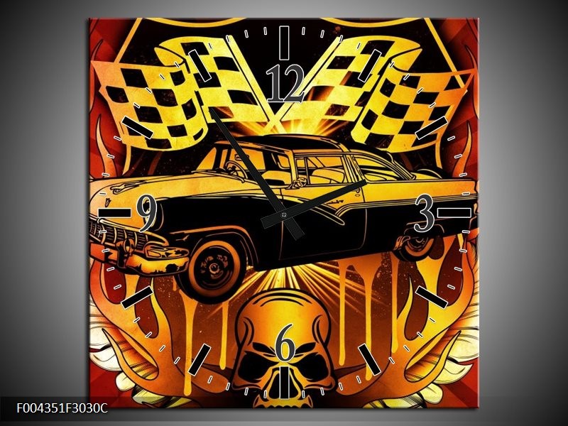 Klok schilderij Oldtimer | Geel, Rood, Zwart | 30x30cm 1Luik