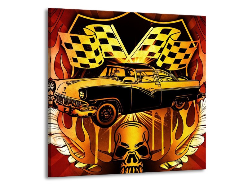 Glas schilderij Oldtimer | Geel, Rood, Zwart | 50x50cm 1Luik