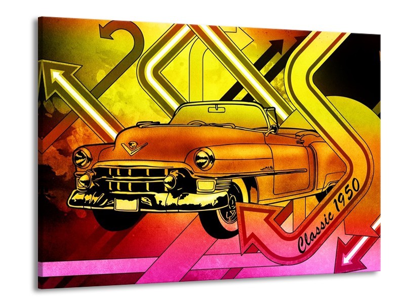 Glas schilderij Oldtimer | Geel, Rood, Roze | 100x70cm 1Luik