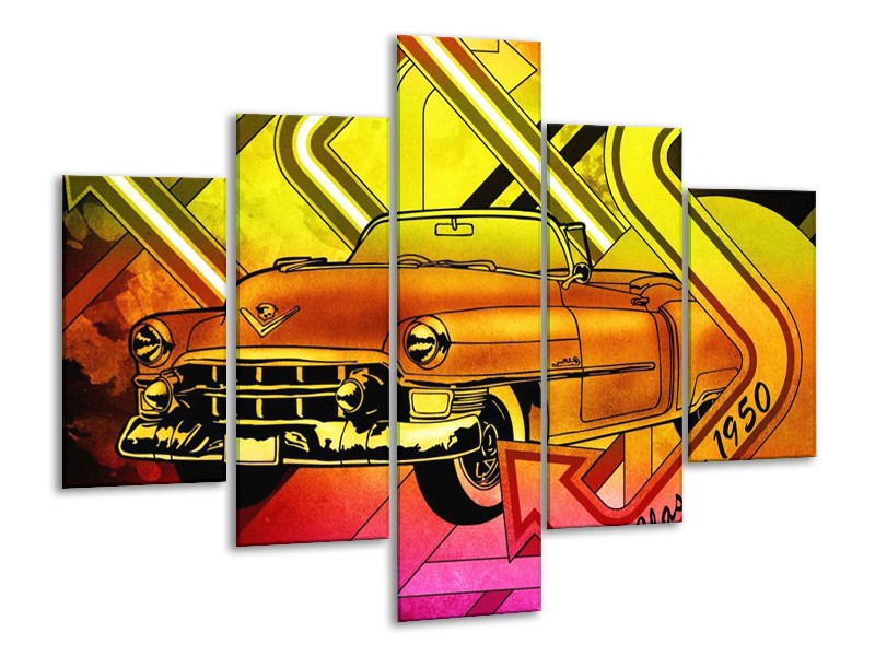 Glas schilderij Oldtimer | Geel, Rood, Roze | 100x70cm 5Luik