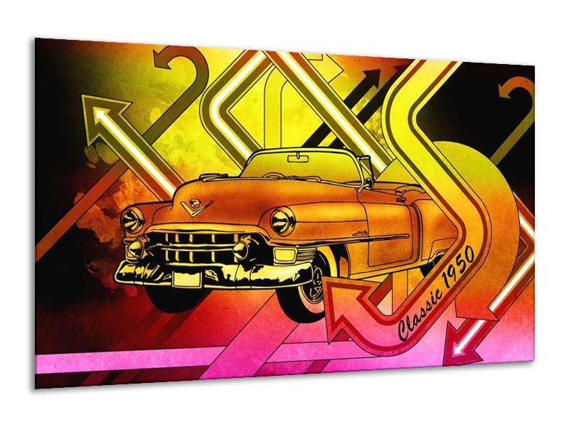 Glas schilderij Oldtimer | Geel, Rood, Roze | 120x70cm 1Luik