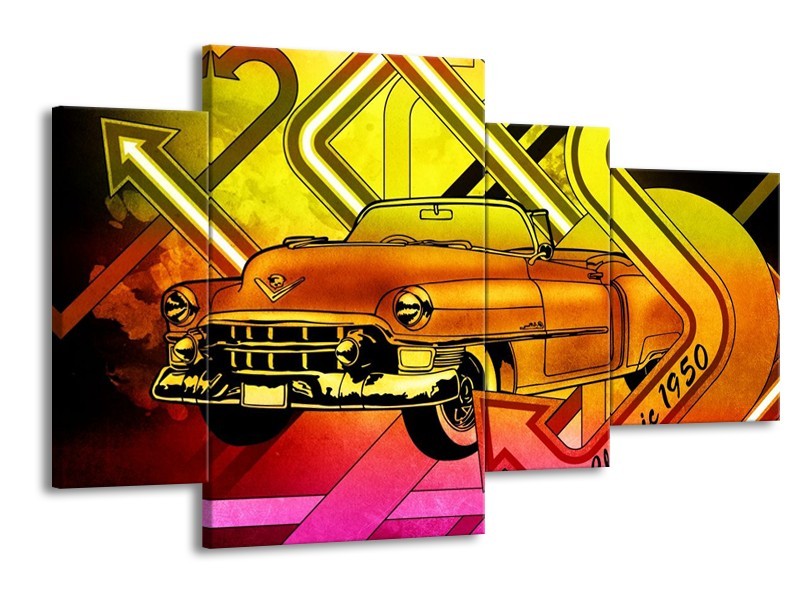 Glas schilderij Oldtimer | Geel, Rood, Roze | 120x75cm 4Luik