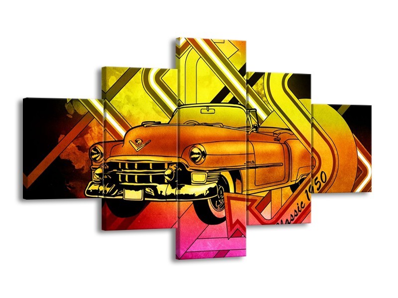 Glas schilderij Oldtimer | Geel, Rood, Roze | 125x70cm 5Luik