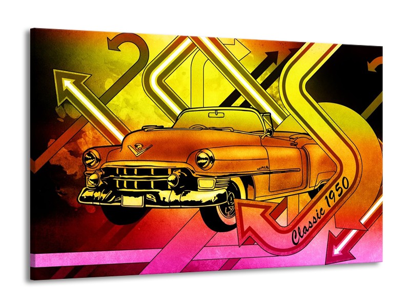 Glas schilderij Oldtimer | Geel, Rood, Roze | 140x90cm 1Luik