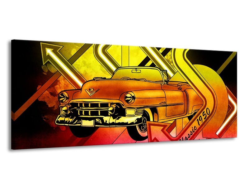 Glas schilderij Oldtimer | Geel, Rood, Roze | 145x58cm 1Luik