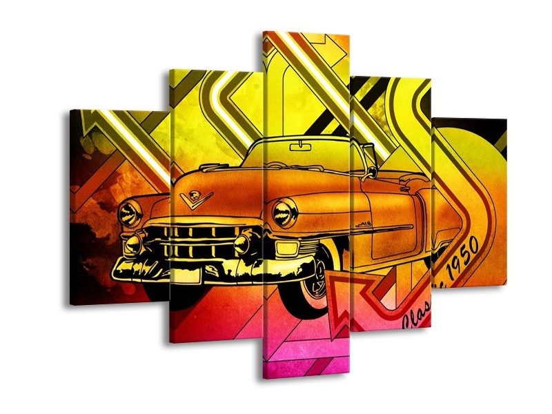 Glas schilderij Oldtimer | Geel, Rood, Roze | 150x105cm 5Luik