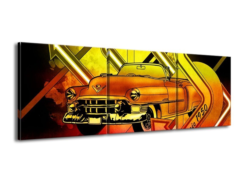 Glas schilderij Oldtimer | Geel, Rood, Roze | 150x50cm 3Luik
