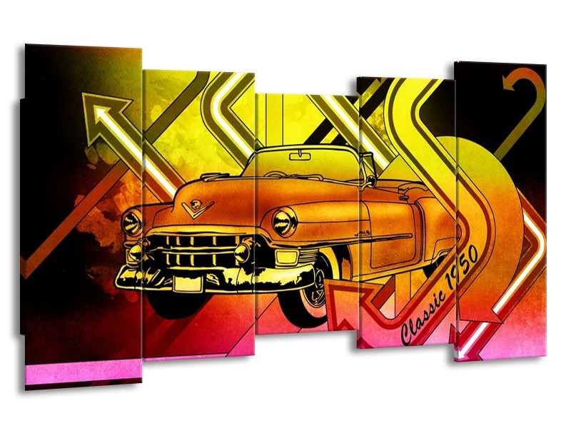 Glas schilderij Oldtimer | Geel, Rood, Roze | 150x80cm 5Luik