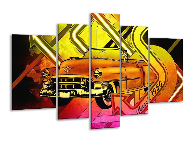 Glas schilderij Oldtimer | Geel, Rood, Roze | 170x100cm 5Luik