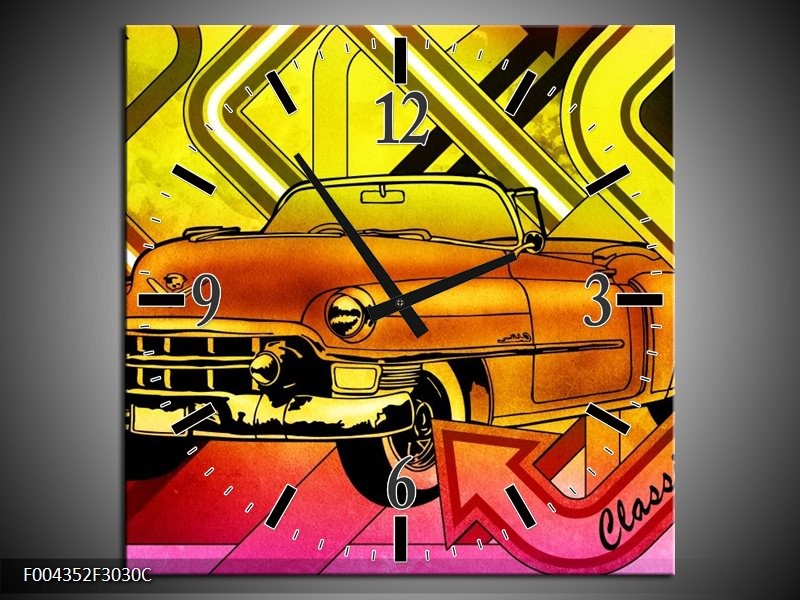 Klok schilderij Oldtimer | Geel, Rood, Roze | 30x30cm 1Luik