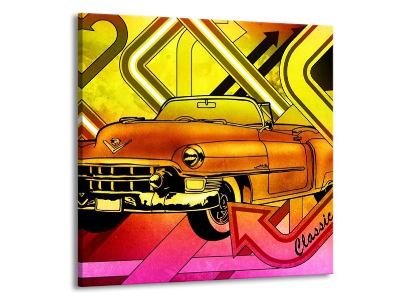 Glas schilderij Oldtimer | Geel, Rood, Roze | 50x50cm 1Luik