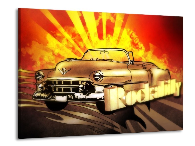 Glas schilderij Oldtimer | Geel, Rood, Zwart | 100x70cm 1Luik