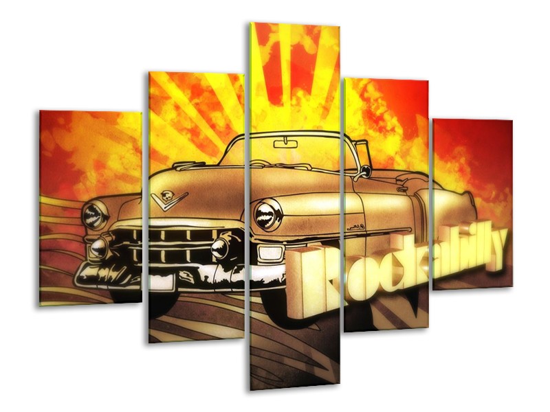 Glas schilderij Oldtimer | Geel, Rood, Zwart | 100x70cm 5Luik