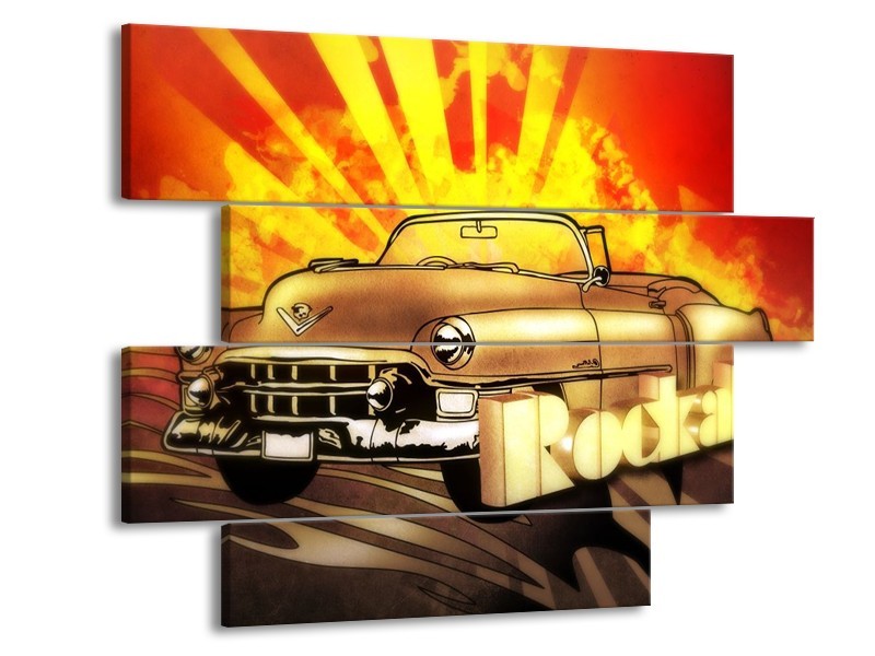 Canvas schilderij Oldtimer | Geel, Rood, Zwart | 115x85cm 4Luik