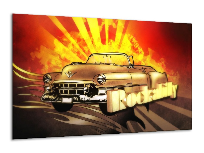 Glas schilderij Oldtimer | Geel, Rood, Zwart | 120x70cm 1Luik