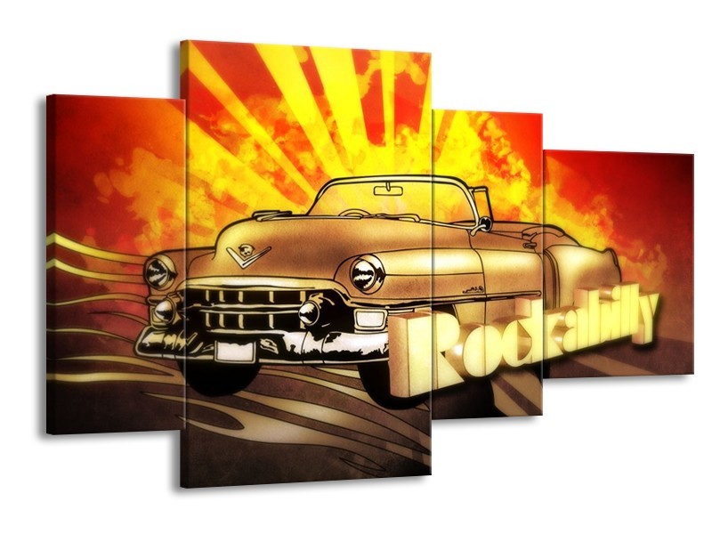 Glas schilderij Oldtimer | Geel, Rood, Zwart | 120x75cm 4Luik