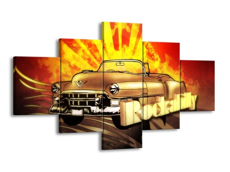 Glas schilderij Oldtimer | Geel, Rood, Zwart | 125x70cm 5Luik