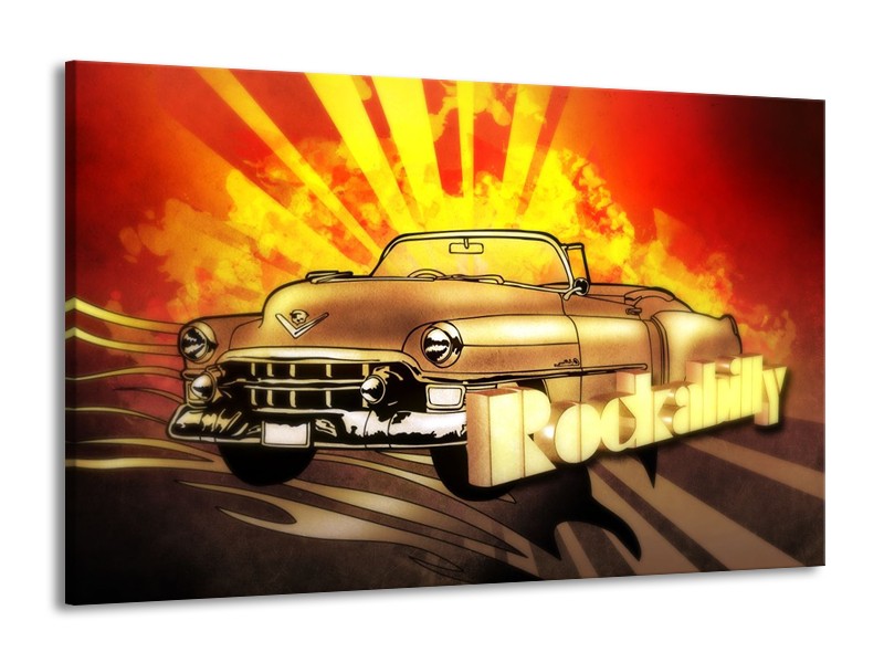 Glas schilderij Oldtimer | Geel, Rood, Zwart | 140x90cm 1Luik