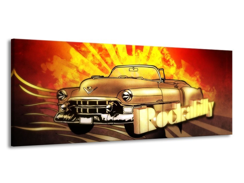 Glas schilderij Oldtimer | Geel, Rood, Zwart | 145x58cm 1Luik