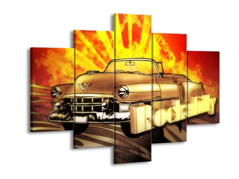 Glas schilderij Oldtimer | Geel, Rood, Zwart | 150x105cm 5Luik