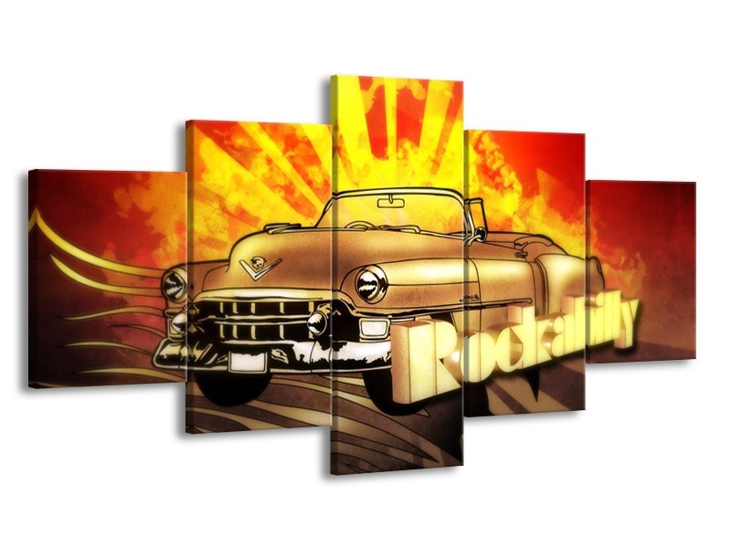 Glas schilderij Oldtimer | Geel, Rood, Zwart | 150x80cm 5Luik