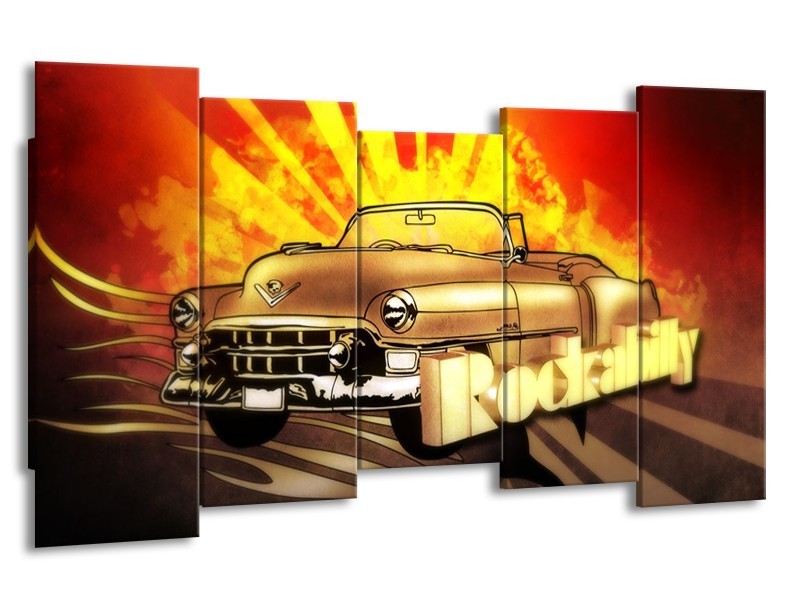 Glas schilderij Oldtimer | Geel, Rood, Zwart | 150x80cm 5Luik