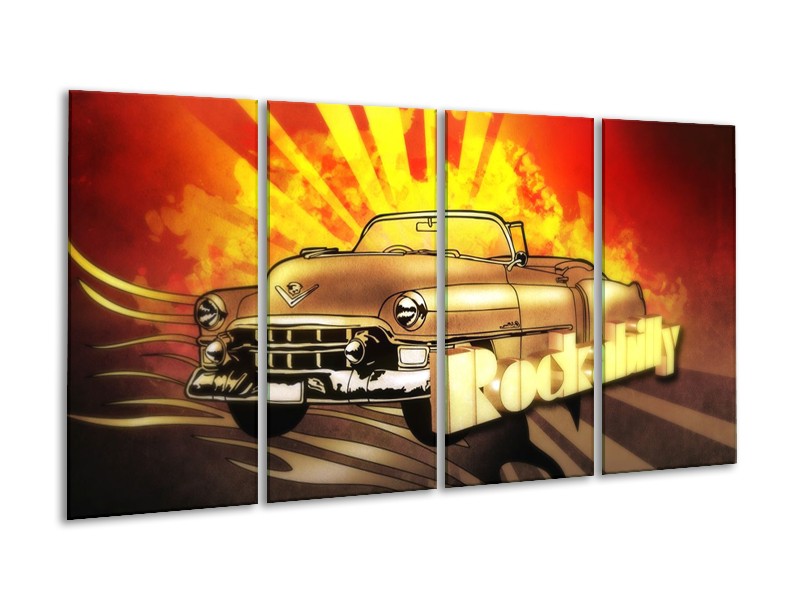 Glas schilderij Oldtimer | Geel, Rood, Zwart | 160x80cm 4Luik