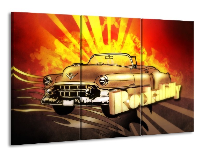 Glas schilderij Oldtimer | Geel, Rood, Zwart | 165x100cm 3Luik